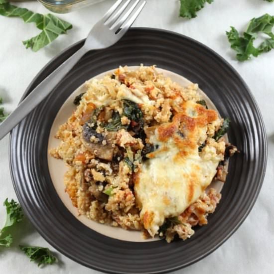 Creamy portobello kale quinoa bake