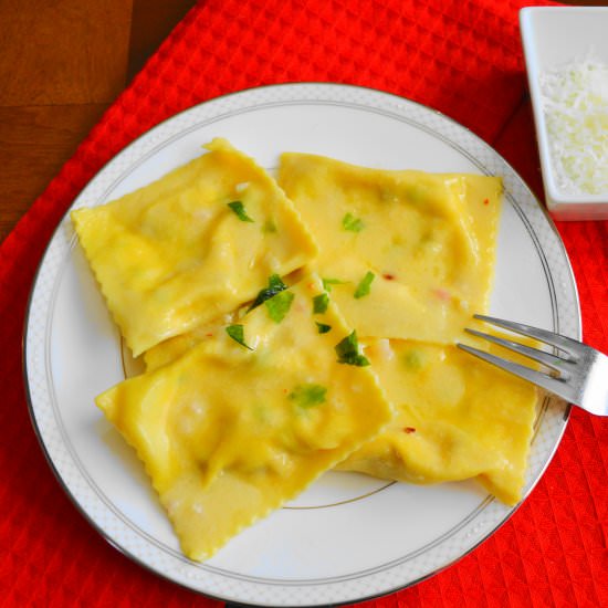 Pancetta and Pea Ravioli