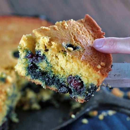 Skillet Cornbread with Blueberries
