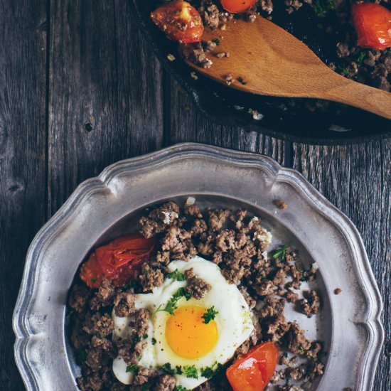 Sausage & Tomato Hash with Eggs