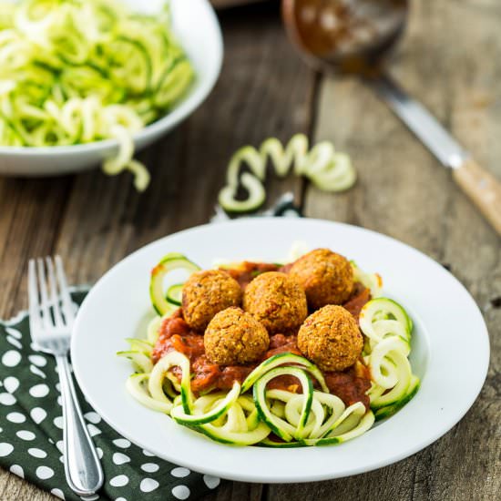 Zucchini Pasta w/ Quinoa Meatballs