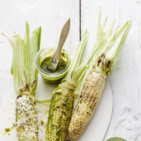 Basil Parmesan Grilled Corn