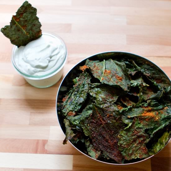Spicy Kale Chips with Blue Cheese