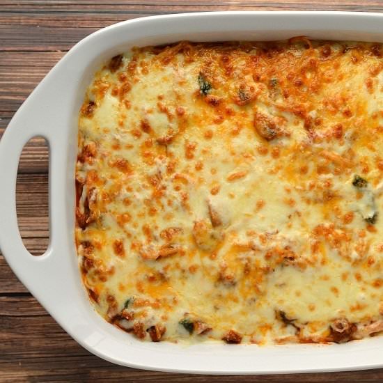 Baked spaghetti with sausage