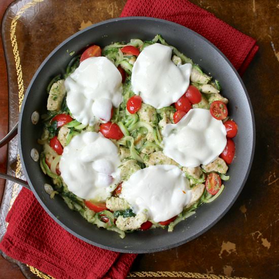 One Pan Pesto Chicken and “Pasta”