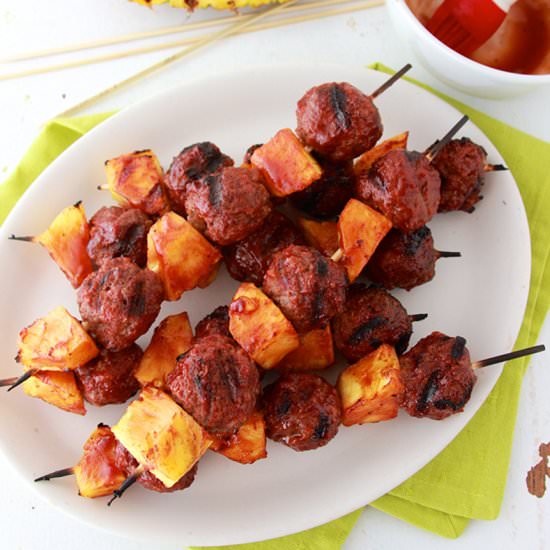BBQ Pineapple Meatball Skewers