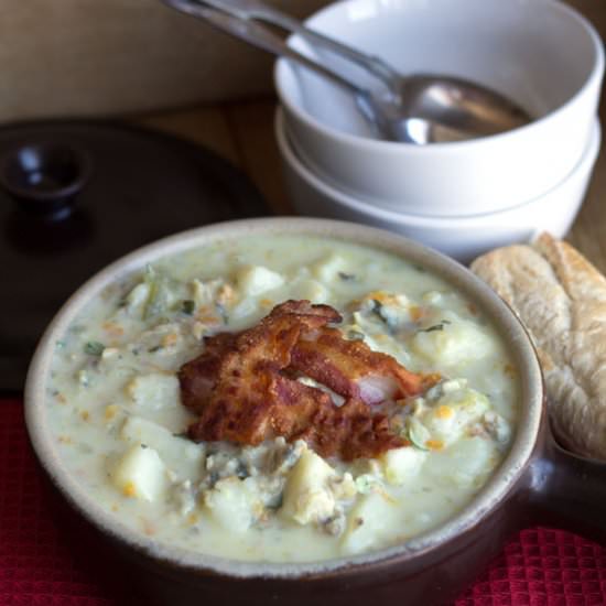 Clam Chowder Topped with Pancetta