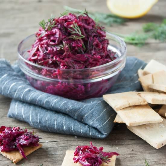 Beet Tzatziki with Garlic Crackers