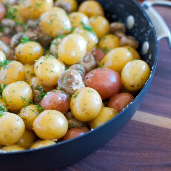 Baby potatoes and mushrooms