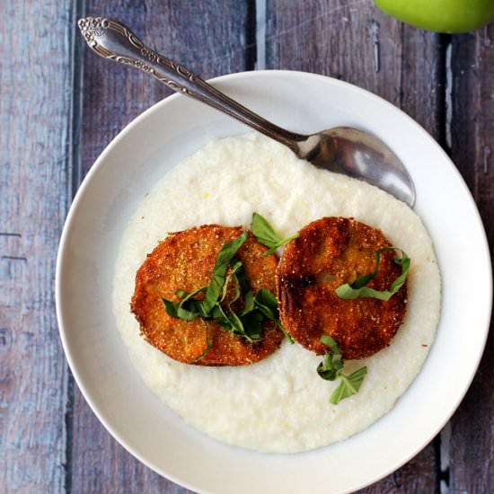 Fried green tomatoes over grits