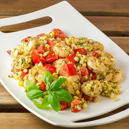 Shrimp, Corn, Tomato Salad w/Pesto