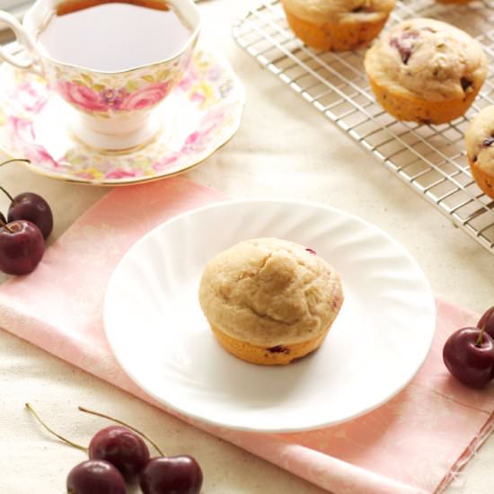 Brown Butter Cherry Almond Muffins