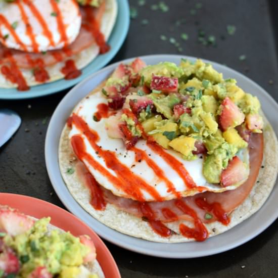 Ham and Egg Tostada with Avo Smash
