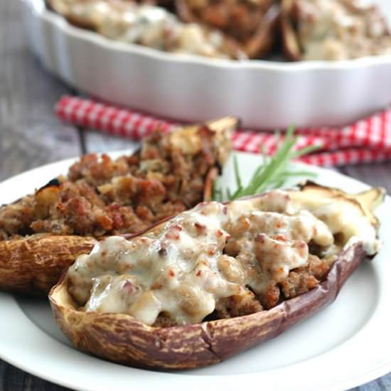 Sausage Stuffed Grilled Eggplant