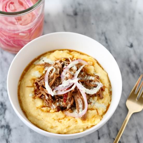 Mexican Shredded Pork Polenta Bowls