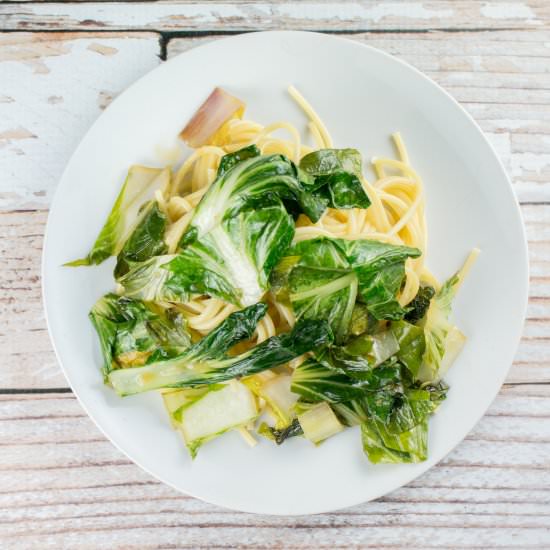 Bok Choy and Garlic Over Pasta