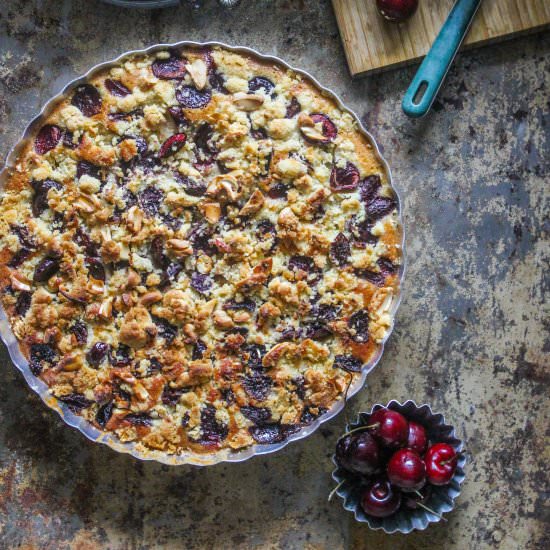 Cherry Cashew Nut Streusel Cake