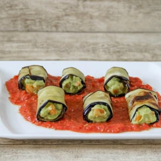 Eggplant Rolls with Chili Avocado