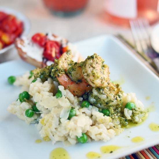 Lemon Parmesan Risotto Pesto Shrimp