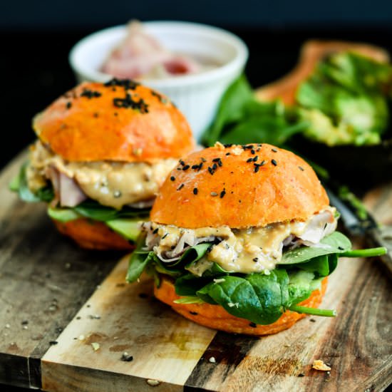 Roasted Red Pepper Brioche Buns