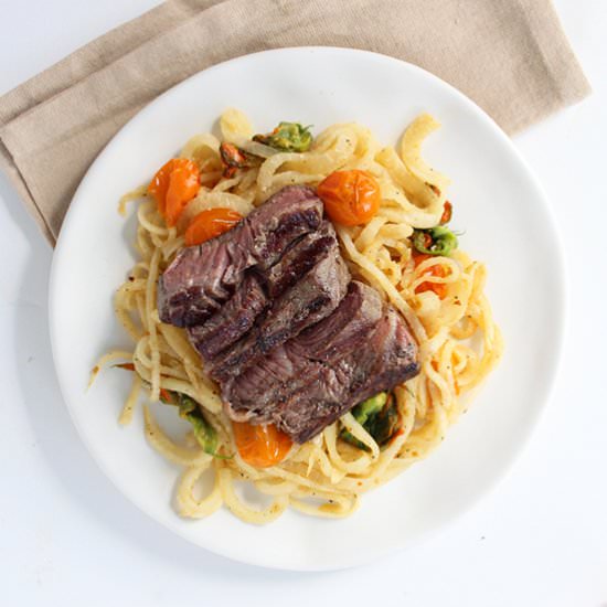 Kohlrabi Pasta with Steak