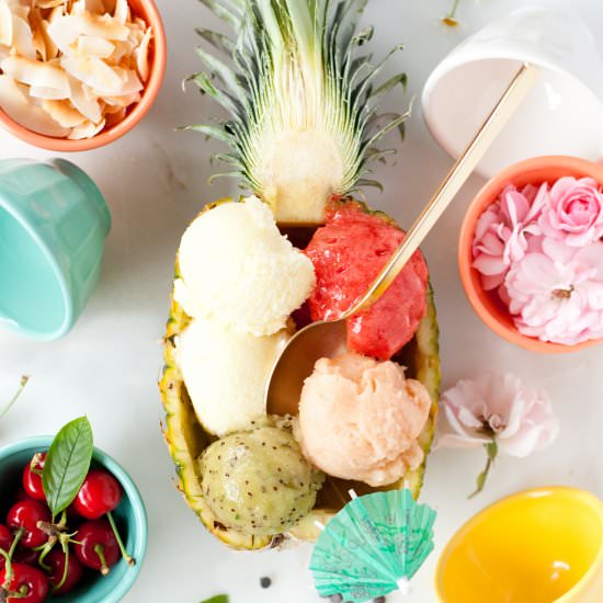 Pineapple boat with sorbet