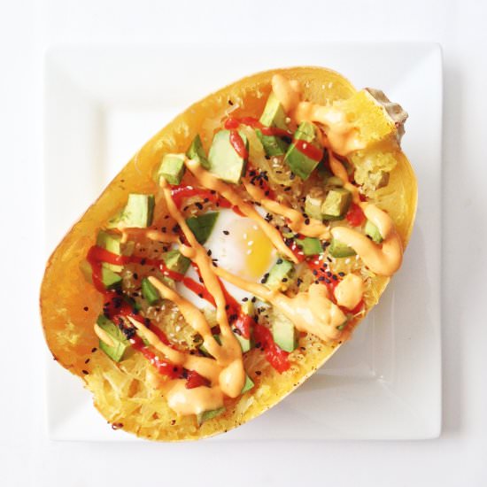 Avocado & Egg Spaghetti Squash Boat