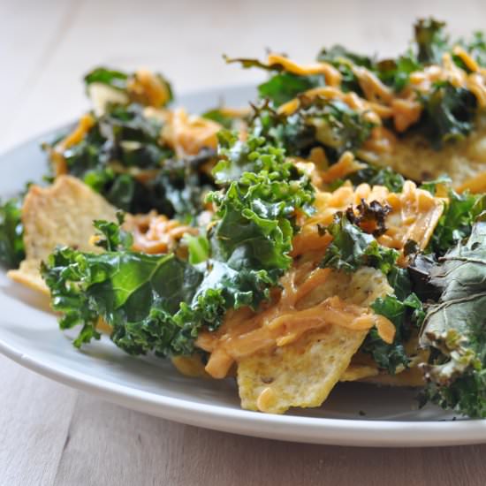 Vegan Cheesy Kale Nachos
