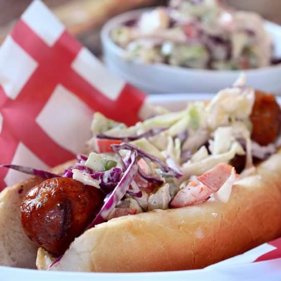 Cajun Hot Dogs with Spicy Slaw
