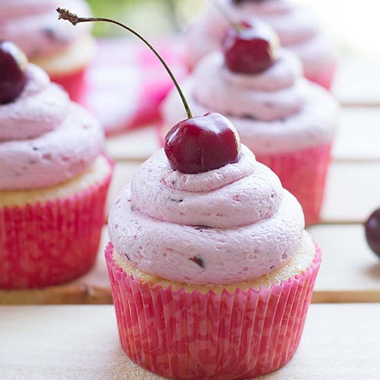 Almond Cupcakes w/ Cherry Frosting