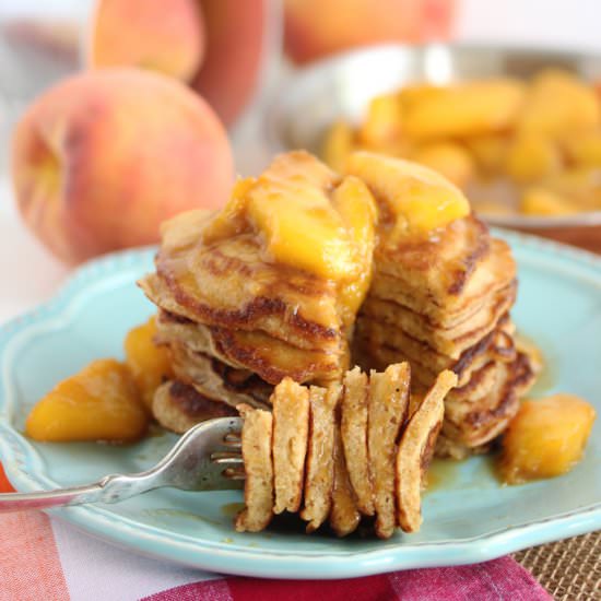 Cinnamon Crunch Pancakes Peaches