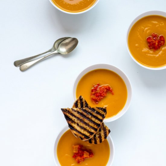 Pumpkin Soup with Red Pepper Salsa