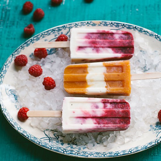 Diet raspberry and peach popsicles