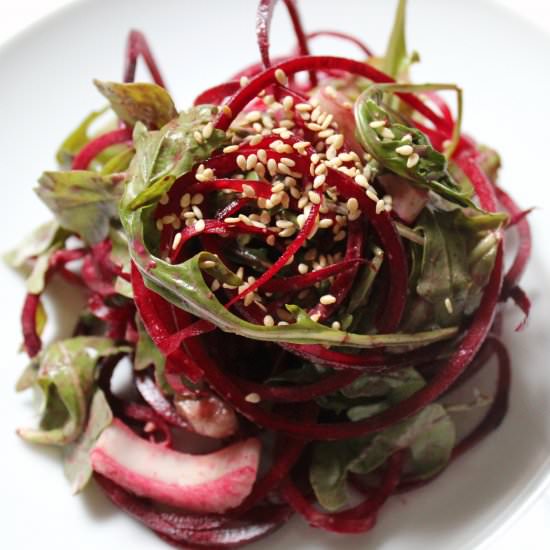 Raw Balsamic Tahini Beet Noodles