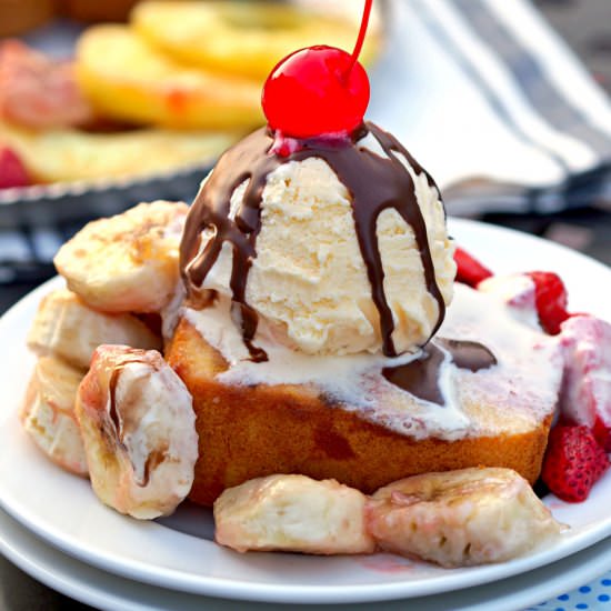 Grilled Banana Split Pound Cake