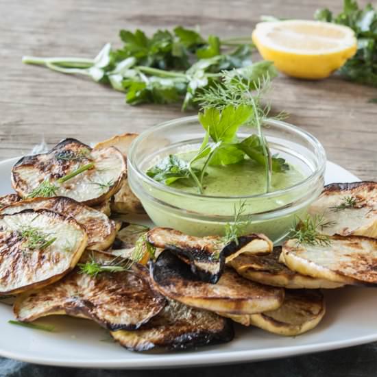 Kohlrabi Chips with Hippie Ranch