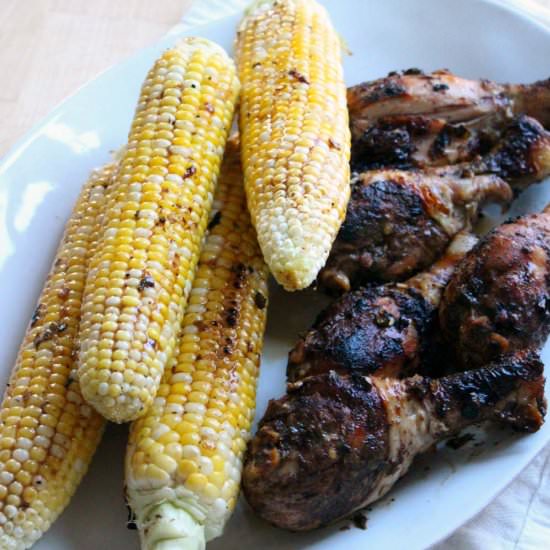 Jamaican jerk chicken and corn