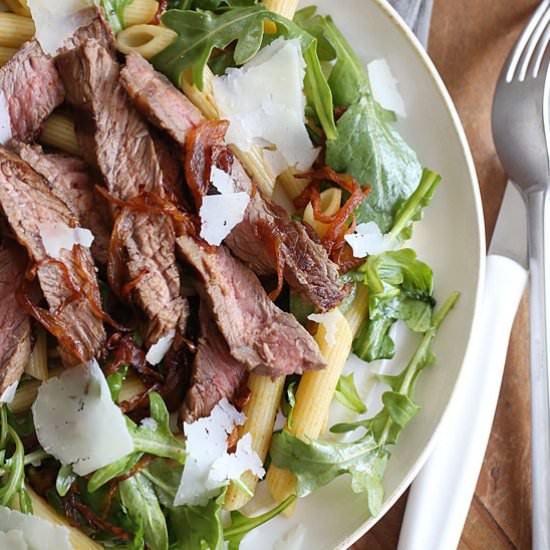 Steak & Penne w. Caramelized Onions