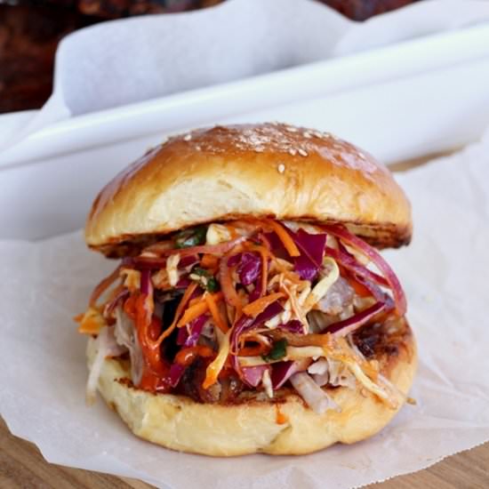 Pulled Pork Burger with Korean Slaw