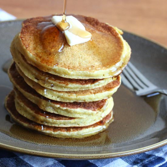Peach Buttermilk Cornmeal Pancakes