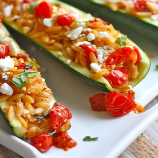 Stuffed Zucchini with Herbed Orzo
