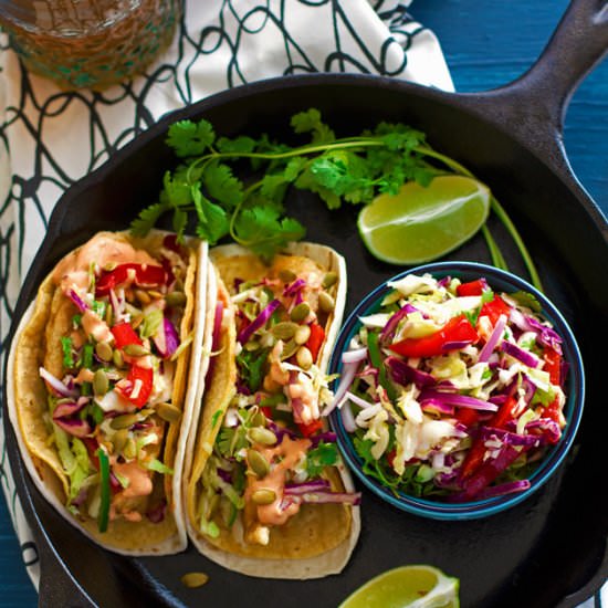 Crispy Fish Tacos + margarita slaw