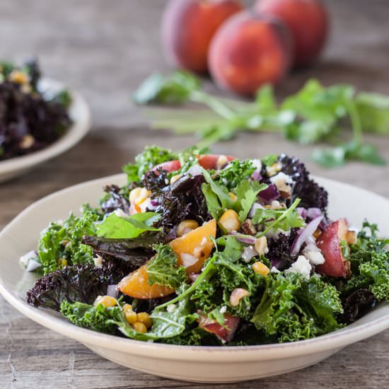 Peach + Corn Kale Salad With Lime
