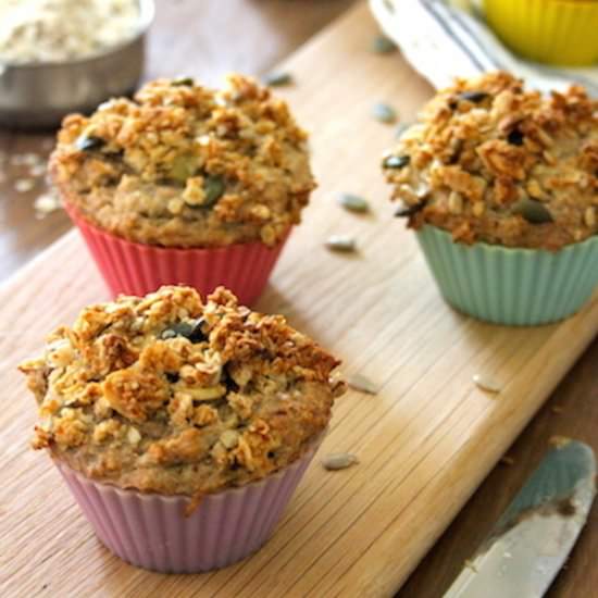 Roasted Rhubarb Granola Muffins