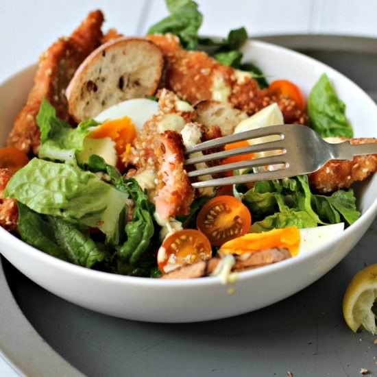 Caesar Salad with Crispy Fried Trout