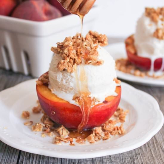 Grilled Peach Crisp Sundaes w/Honey