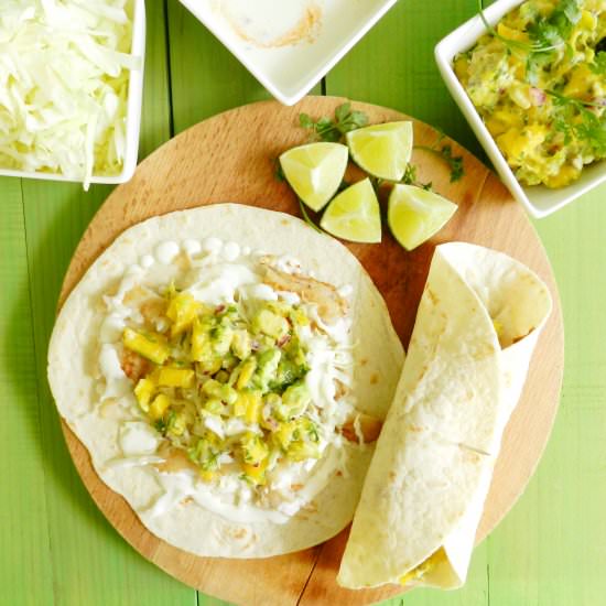 Fish tacos with mango salsa