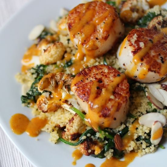 Seared Scallops over Couscous