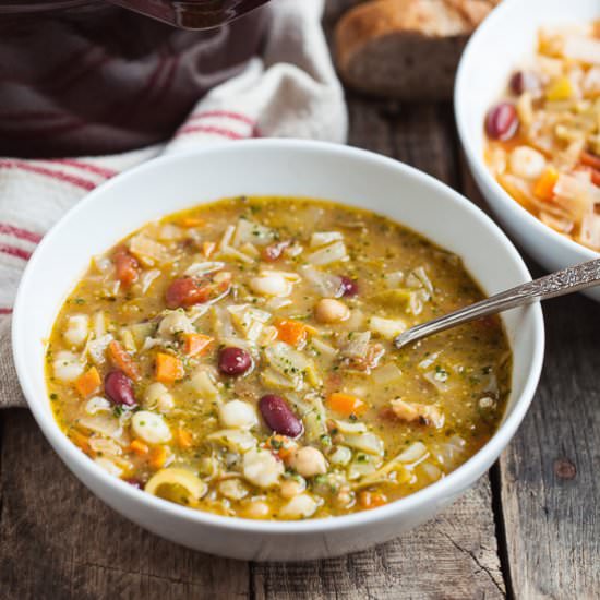 Pesto Hominy Minestrone Soup