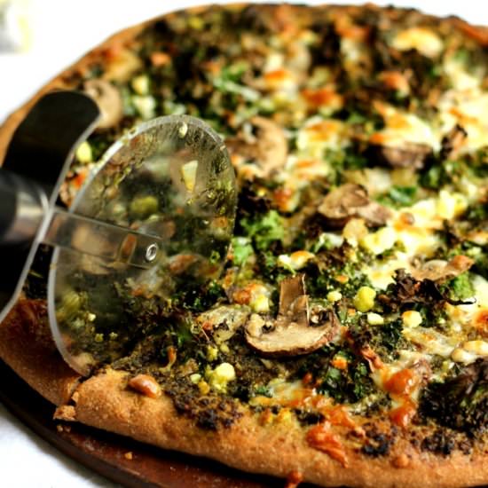 Whole Wheat Pesto Pizza with Kale